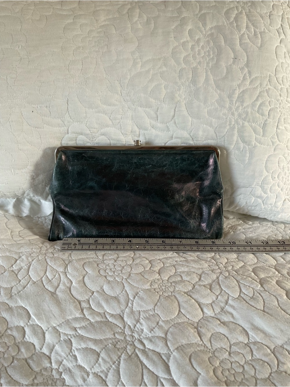 HOBO LAUREN 11X6 Dark Green Leather Frame Clutch